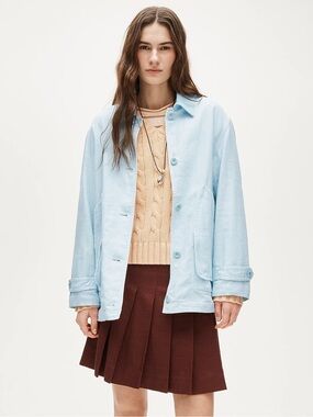 J. Crew Barn Jacket in Linen Blend Light Blue Coat Women’s Size Medium Button Up